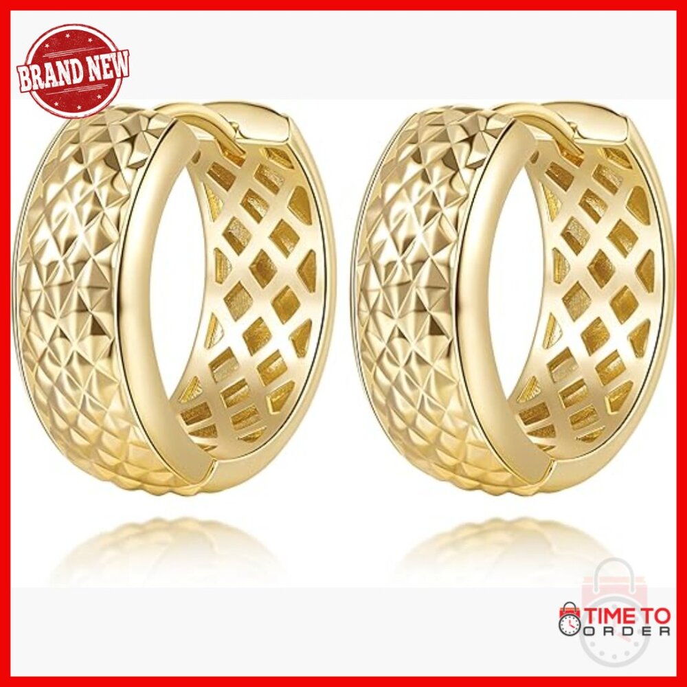 14K Gold Plated Hoop Earrings 20mm Chunky Statement Lever Back